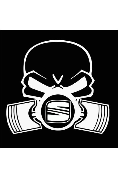 Image Car sticker, IMAGE, Piston skull SEAT, white, 22 x 20 cm