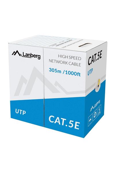 Lanberg Rola cablu UTP, Lanberg 42763, cat5e, lungime 305m, AWG 24, 100 MHz, solid CCA, ethernet, galbena