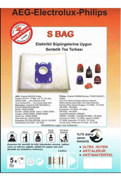 Universal Vacuum Cleaner Cloth Bag Philips-Aeg-Elektrolux Sbag 5 Pieces