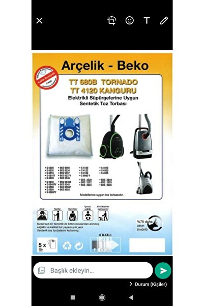 Arçelik Συμβατή τσάντα σκόνης Beko Tt680