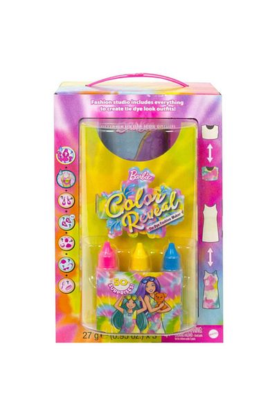 mattel Barbie and Chelsea Dolls, Color Reveal Gift Set, Tie-Dye Fashion Maker with 41 Accessories
