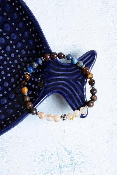 Deniz Doğal Taş Certified Citrine Hematite Bronze Tiger Eye Lapis Lal Lion Bracelet