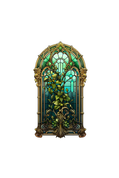 INOVATIX Set de 8 piese, autocolant vitraliu smarald cu crengi și frunze, INOVATIX®. 6 cm