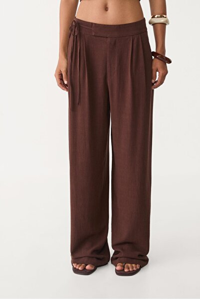 Stradivarius Flowing linen blend trousers with tie