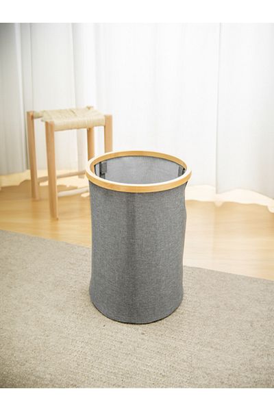 HONEYBEE Cylindrical Portable Eco Friendly Bamboo Laundry Basket with Handle