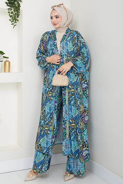 InStyle Mixed Authentic Pattern Turquoise Viscose Suit