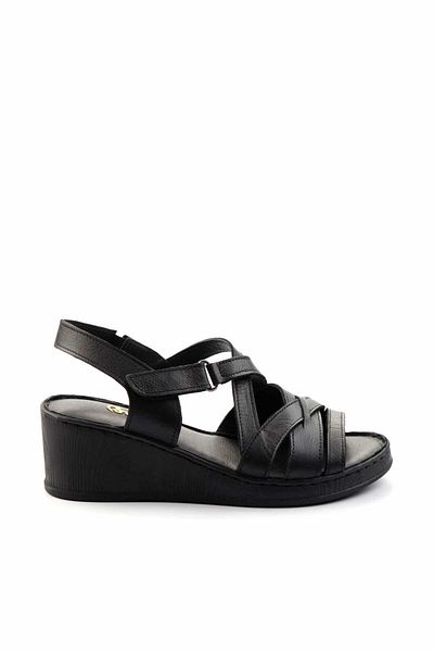 Bambi Schwarze Damen-Schuhe mit Keilabsatz aus echtem Leder – K 05466057203