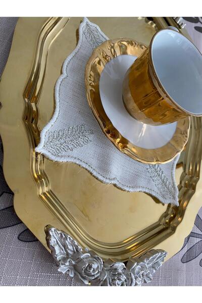 CekModa مقاوم للبقع وقابل للغسل. مجموعة من 6 مناديل تقديم فاخرة مطرزة من قماش جاردينيا - مفرش القهوة