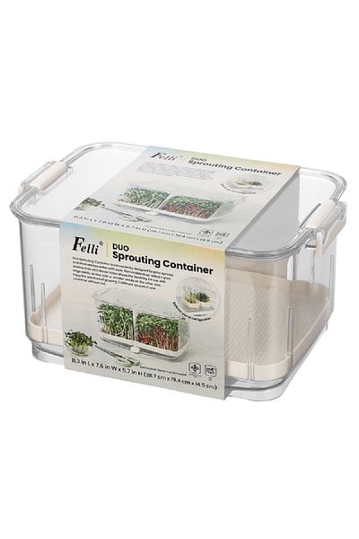 Felli BPA-Free Refrigerator Safe Duo Sprouting Container Clear and White