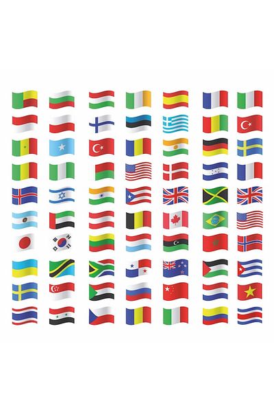 OEM Set 70 pieces International Flags Stickers - waterproof
