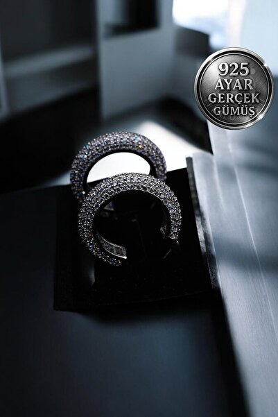 Mimodish 925 Ayar Gerçek Gümüş Sevgiliye Hediye Zirkon Taşlı 925 Ayar Gümüş Kalın Halka Küpe Kadın Gümüş Küpe