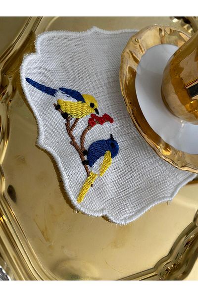 CekModa Stain-Resistant, Washable. Gardenia Fabric 6 Luxury Presentation Napkins with Embroidery - Request Promise Coffee Coaster