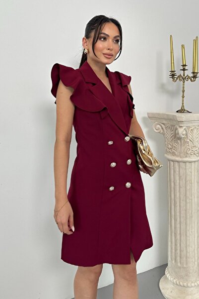 spirituel Γυναικείο φόρεμα Κοντό διπλό γιακά με βολάν μανίκι με βολάν με λεπτομέρεια με κουμπιά