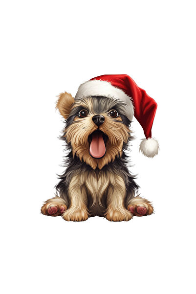 INOVATIX Set de 8 autocolante Yorkshire Terrier cu pălărie de Crăciun, INOVAT...