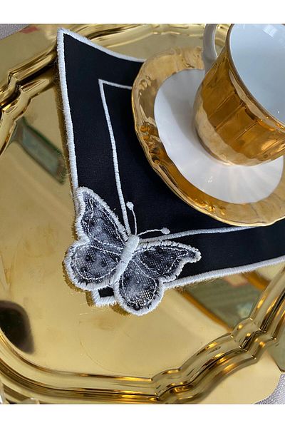 CekModa Stain-Resistant, Washable. Gardenia Fabric 6 Luxury Presentation Napkins with Embroidery - Request Promise Coffee Coaster