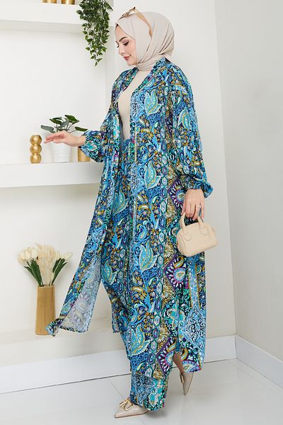 InStyle Mixed Authentic Pattern Turquoise Viscose Suit