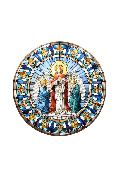 INOVATIX Set de 8 piese, autocolant vitraliu Maicuța și îngerii, INOVATIX®. 6 cm