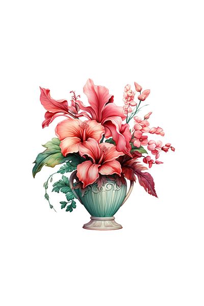 INOVATIX Set of 8 pieces, Sticker Blue vase with red hibiscus, INOVATIX®. 6 cm