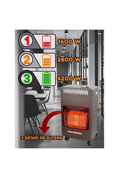 Hausberg Plynový vařič na LPG HB-1021NG, piezoelektrický, 3 keramické topné desky, celkový výkon 4,2 kW, černý