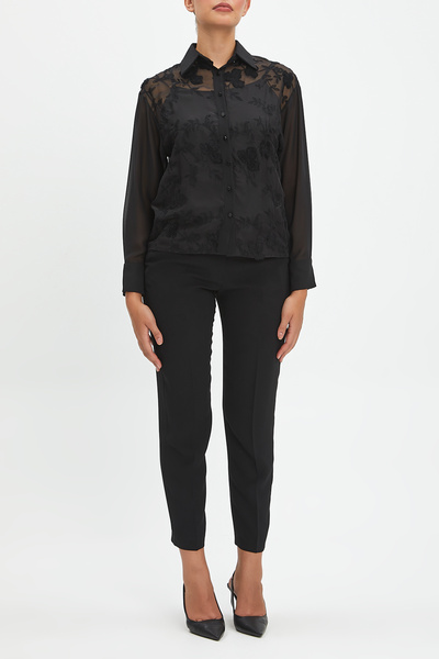SERPİL Kadın Şifon Gömlek - Çiçek İşlemeli Transparan Tasarım ve Zarif Detaylar