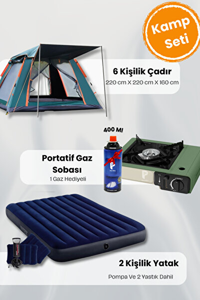 post alley 6 Kişilik Çadır +Çift Kişilik Yatak(Yastık ve Pompa Dahil)+Kamp Ga...