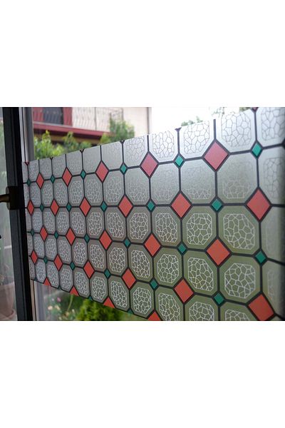 media Decorative stained glass window film, red and green rhombuses, 10 m x 0.9 m