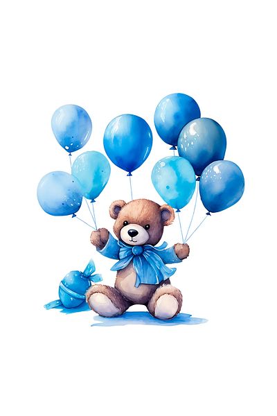INOVATIX Set of 8 pieces, Sticker Bear with blue jacket and balloons, INOVATIX®. 6 cm