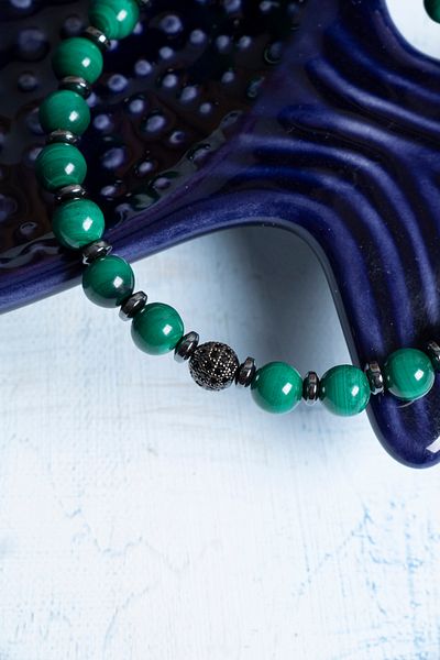 Deniz Doğal Taş Certified Malachite and Hematite Natural Stone Bracelet