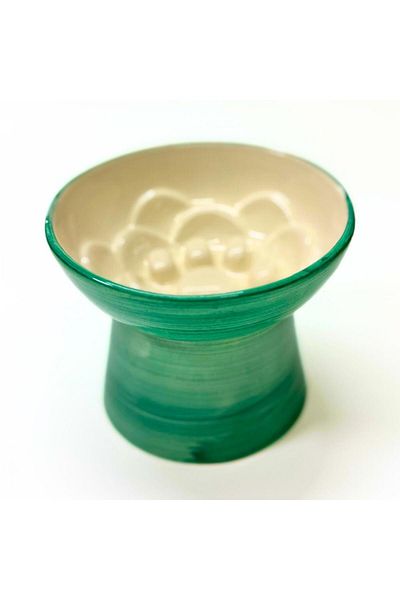 Pawstar Ceramic High Slow Eating Food Bowl – 400 Ml- Green Pattern
