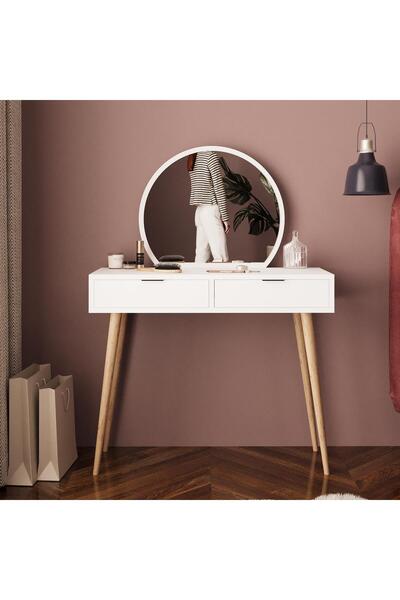 Bimossa A1050 Lucy Makyaj Masası – Beyaz | Aynalı, Takı Düzenleyicili, Şık Tasarım