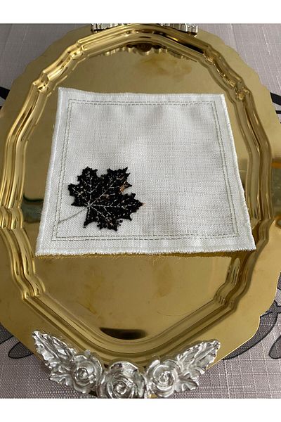 CekModa Stain-Resistant, Washable. Gardenia Fabric 6 Luxury Presentation Napkins with Embroidery - Request Promise Coffee Coaster