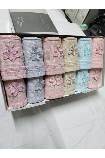 Fiesta Embroidered Mother and Daughter 50X90 (6 Pieces) 30X50 (6 Pieces) Colorful Cotton Towel Set