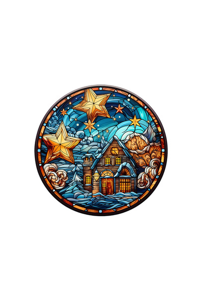 INOVATIX Set de 8 piese, autocolant vitraliu Căsuță cu stele, INOVATIX®. 6 cm