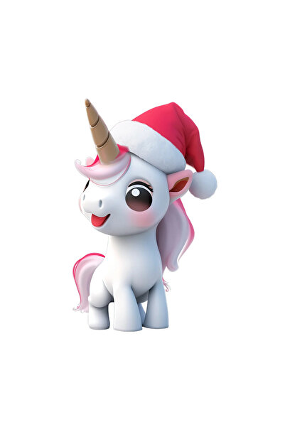 INOVATIX Set de 8 autocolante, Unicorn cu căciulă de Moș Crăciun, INOVATIX®. 6 cm