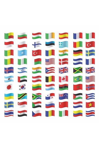 OEM Set 70 pieces International Flags Stickers - waterproof