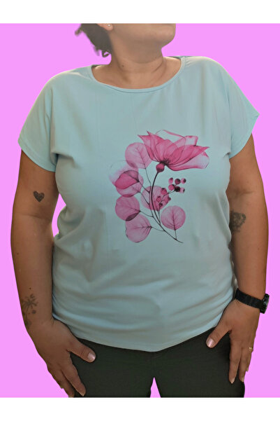 Barato Кръгла яка с флорален мотив, модерна печатна памучна тениска в голям размер