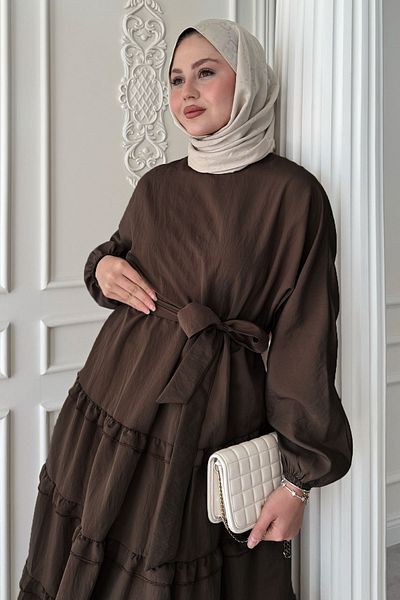 InStyle Φόρεμα με βολάν με λεπτομέρεια Modal Bitter Brown