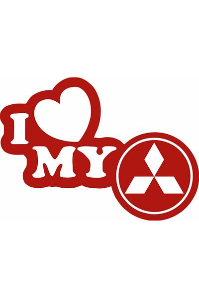 Image Car sticker, IMAGE, I love my MITSUBISHI, red, 23 x 17 cm