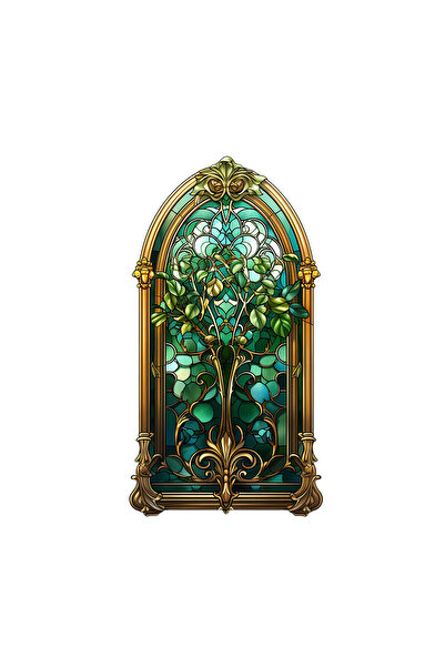 INOVATIX Set de 8 autocolante vitraliu smarald cu copac, INOVATIX®. 6 cm