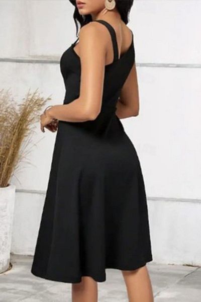 Mossta One Shoulder Button Detailed Crepe Dress - Black