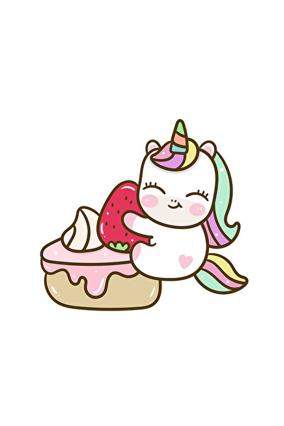 INOVATIX Set de 8 piese, autocolant unicorn mâncând tort, INOVATIX®. 6 cm