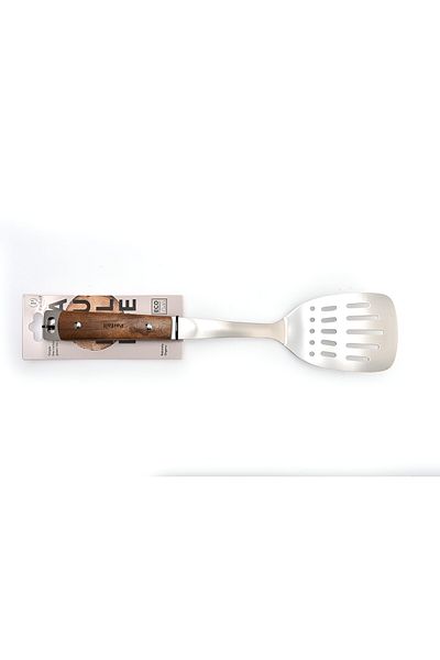 Parfait Slotted Turner with Wooden Handle Silver and Brown