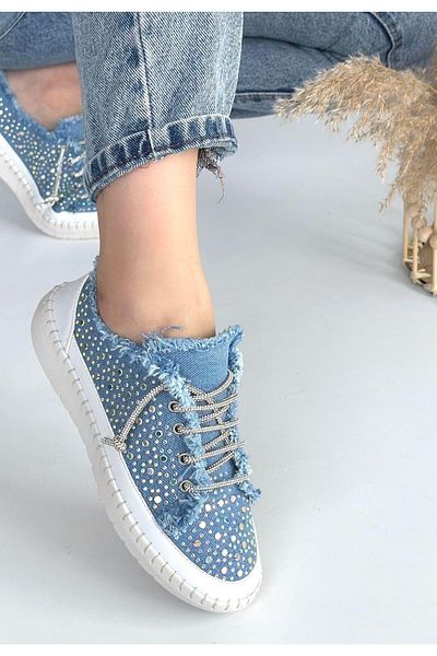 Celira Guji Blue Denim Lace-Up Sneakers