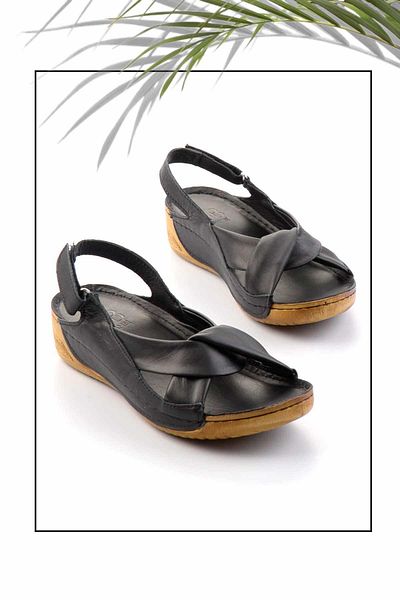 Bambi Schwarz Leder Damen Sandalen K05331022503