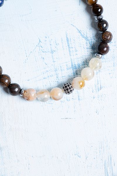 Deniz Doğal Taş Certified Citrine Hematite Bronze Tiger Eye Lapis Lal Lion Bracelet