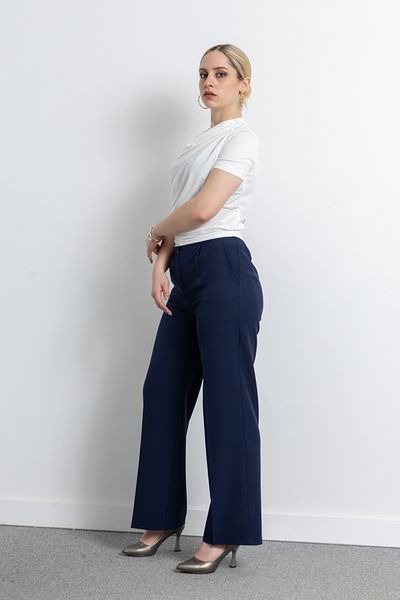 TUĞBA ERGÜL Women's Wide Leg Pleat Detailed Palazzo Fabric Trousers 3092