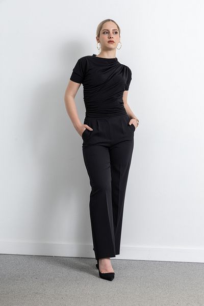 TUĞBA ERGÜL Women's Wide Leg Pleat Detailed Palazzo Fabric Trousers 3092