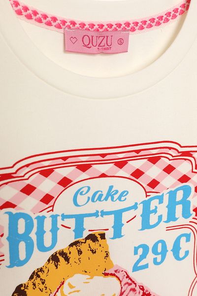 Quzu Colorful Cake Printed Short Sleeve T-Shirt Ecru
