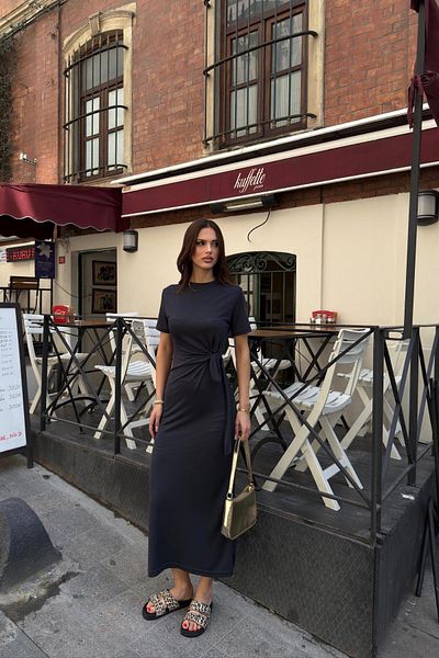 moda poni Modal Fabric Dress with Side Tie