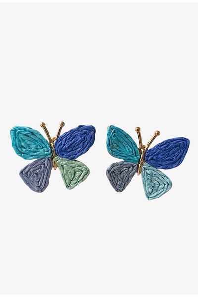roseberry Blue Butterfly Handmade Straw Women's Earrings - R1513